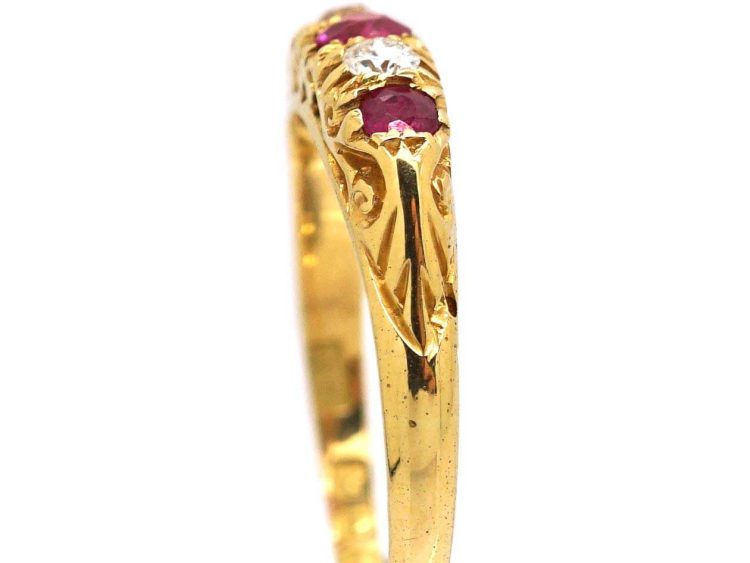 Victorian 18ct Gold Five Stone Ruby & Diamond Ring