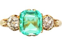 Victorian 18ct Gold Emerald & Diamond Three Stone Ring