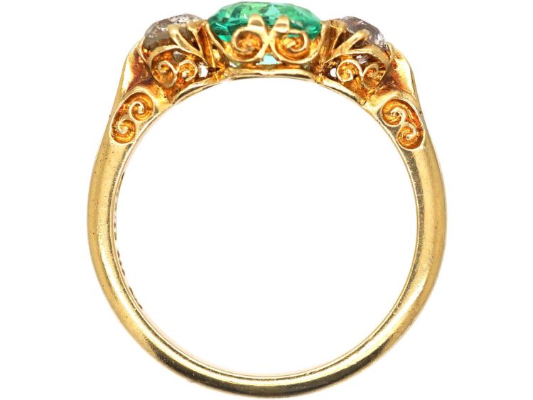 Victorian 18ct Gold Emerald & Diamond Three Stone Ring