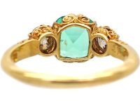 Victorian 18ct Gold Emerald & Diamond Three Stone Ring