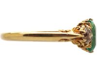 Victorian 18ct Gold Emerald & Diamond Three Stone Ring