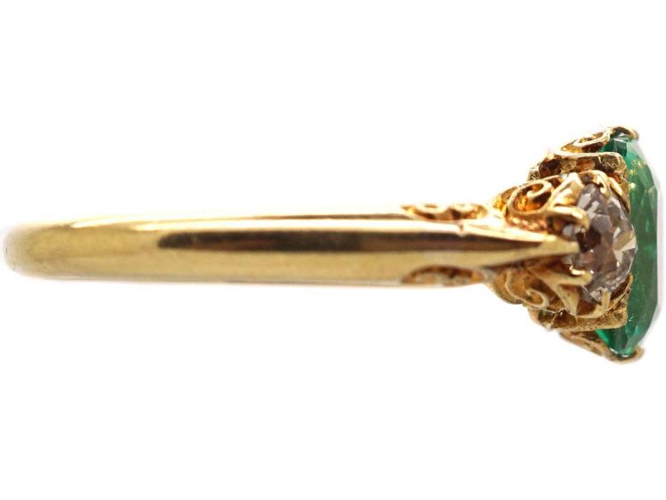 Victorian 18ct Gold Emerald & Diamond Three Stone Ring