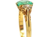 Victorian 18ct Gold Emerald & Diamond Three Stone Ring
