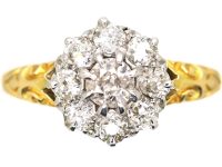 Edwardian 18ct Gold Diamond Cluster Ring with Ornate Shoulders