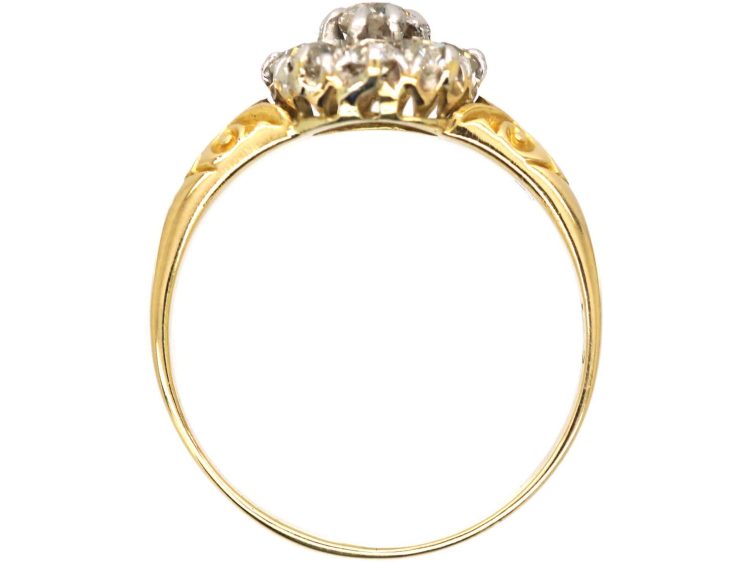 Edwardian 18ct Gold Diamond Cluster Ring with Ornate Shoulders