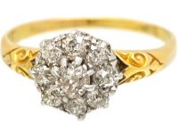 Edwardian 18ct Gold Diamond Cluster Ring with Ornate Shoulders