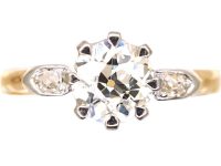 Early 20th Century 18ct Gold & Platinum, Diamond Solitaire Ring with Diamond Set Shoulders