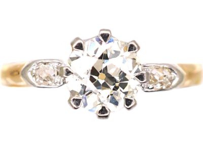 Early 20th Century 18ct Gold & Platinum, Diamond Solitaire Ring with Diamond Set Shoulders