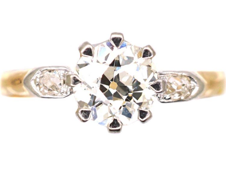 Early 20th Century 18ct Gold & Platinum, Diamond Solitaire Ring with Diamond Set Shoulders
