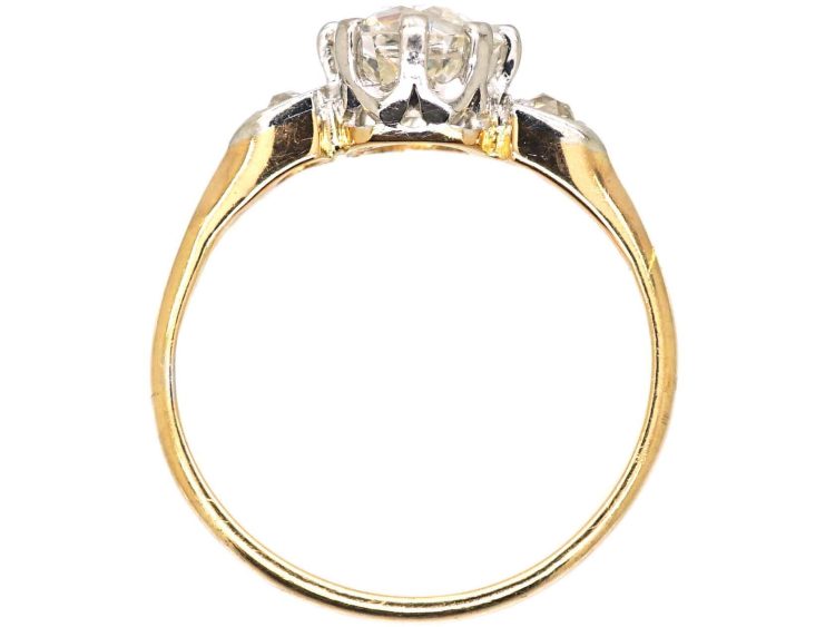 Early 20th Century 18ct Gold & Platinum, Diamond Solitaire Ring with Diamond Set Shoulders