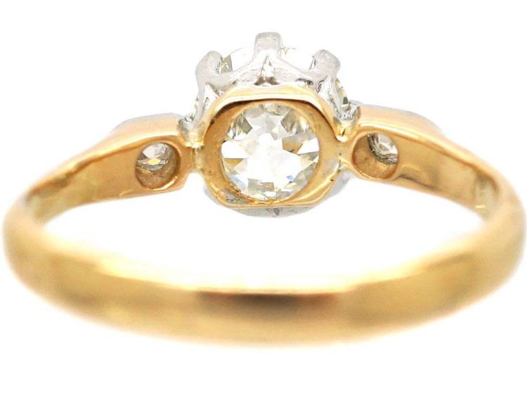 Early 20th Century 18ct Gold & Platinum, Diamond Solitaire Ring with Diamond Set Shoulders