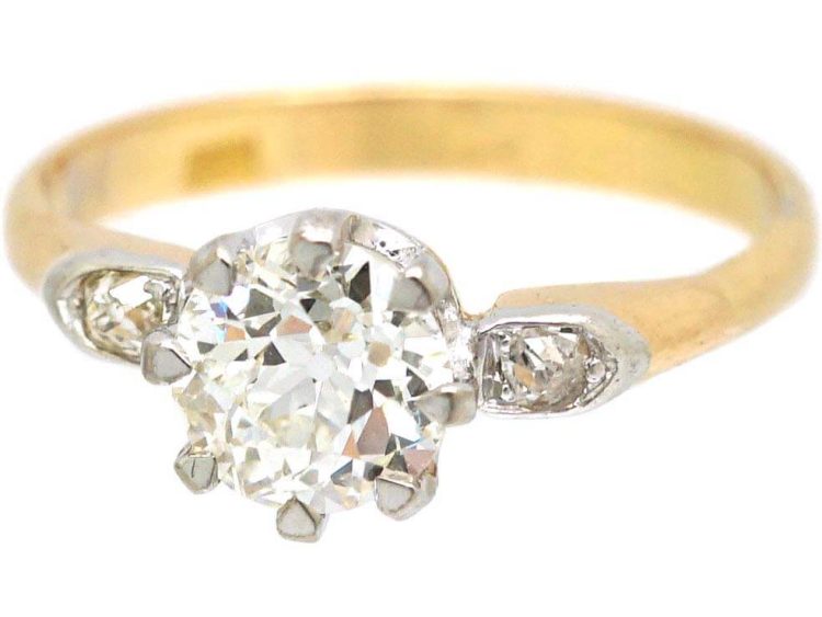 Early 20th Century 18ct Gold & Platinum, Diamond Solitaire Ring with Diamond Set Shoulders