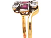 Art Deco 18ct Gold & Platinum Ornate Twist Ring set with Rubies & Diamonds