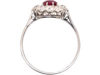 Early 20th Century Platinum Ruby & Diamond Cluster Ring
