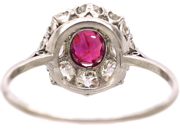 Early 20th Century Platinum Ruby & Diamond Cluster Ring
