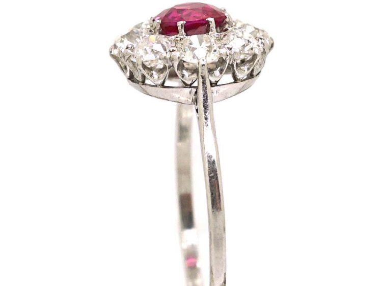 Early 20th Century Platinum Ruby & Diamond Cluster Ring