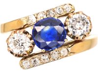 Edwardian 18ct Gold Sapphire & Diamond Crossover Ring