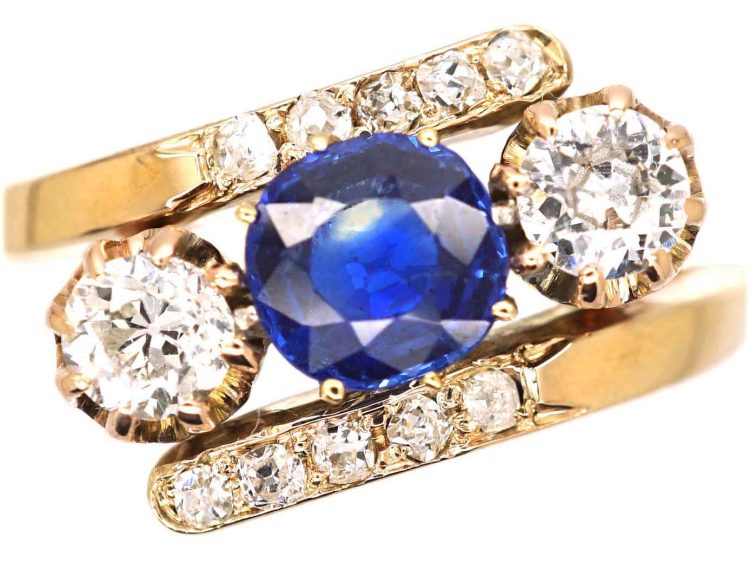 Edwardian 18ct Gold Sapphire & Diamond Crossover Ring
