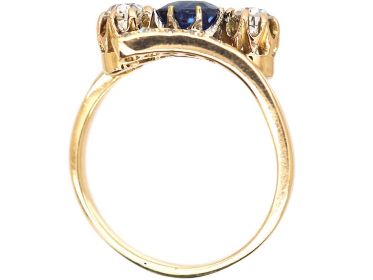 Edwardian 18ct Gold Sapphire & Diamond Crossover Ring