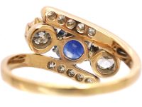 Edwardian 18ct Gold Sapphire & Diamond Crossover Ring