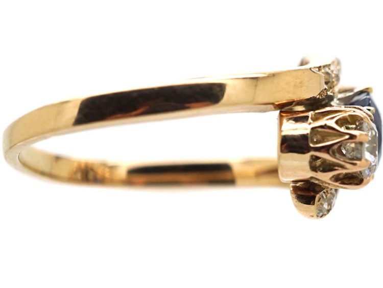 Edwardian 18ct Gold Sapphire & Diamond Crossover Ring