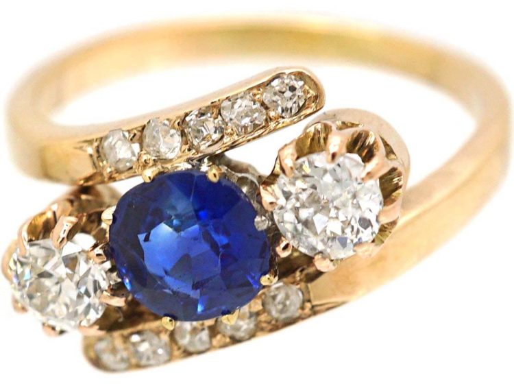 Edwardian 18ct Gold Sapphire & Diamond Crossover Ring