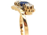 Edwardian 18ct Gold Sapphire & Diamond Crossover Ring