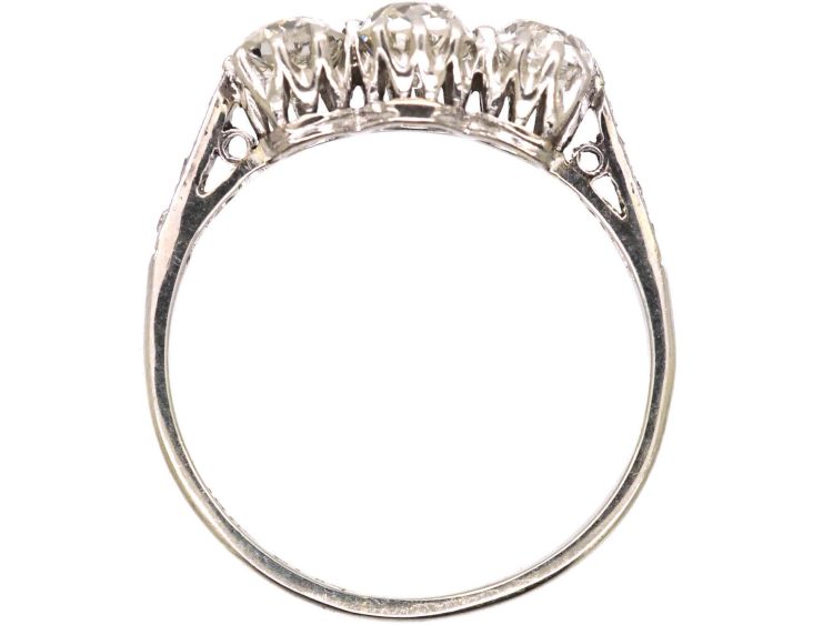 Early 20th Century 18ct Gold & Platinum, Three Stone Diamond Ring with Diamond Set Shoulders