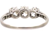 Early 20th Century 18ct Gold & Platinum, Three Stone Diamond Ring with Diamond Set Shoulders