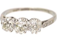 Early 20th Century 18ct Gold & Platinum, Three Stone Diamond Ring with Diamond Set Shoulders