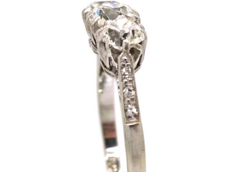 Early 20th Century 18ct Gold & Platinum, Three Stone Diamond Ring with Diamond Set Shoulders