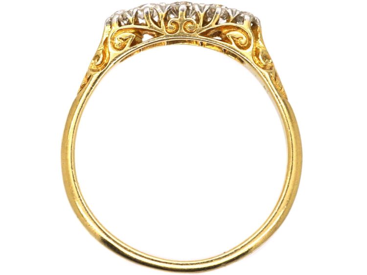 Edwardian 18ct Gold, Five Stone Diamond Carved Half Hoop Ring