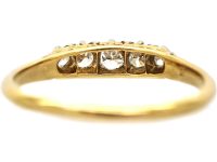 Edwardian 18ct Gold, Five Stone Diamond Carved Half Hoop Ring