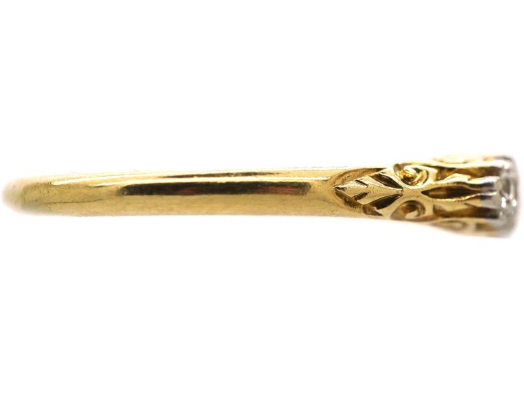 Edwardian 18ct Gold, Five Stone Diamond Carved Half Hoop Ring