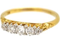 Edwardian 18ct Gold, Five Stone Diamond Carved Half Hoop Ring
