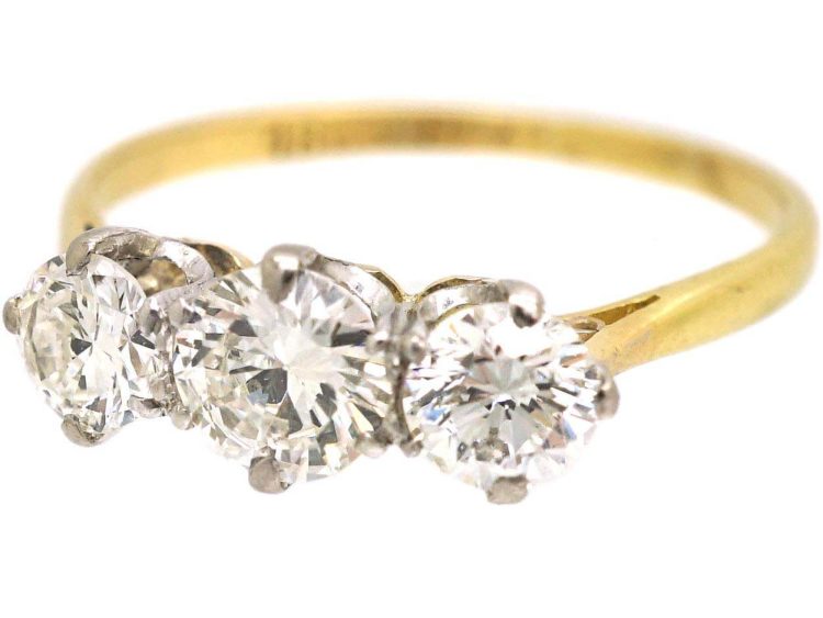 Early 20th Century 18ct Gold & Platinum, Three Stone Diamond Ring