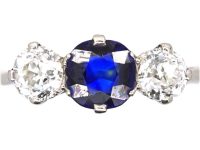 Early 20th Century 18ct Gold, Sapphire & Diamond Three Stone Ring
