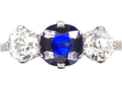 Early 20th Century 18ct Gold, Sapphire & Diamond Three Stone Ring