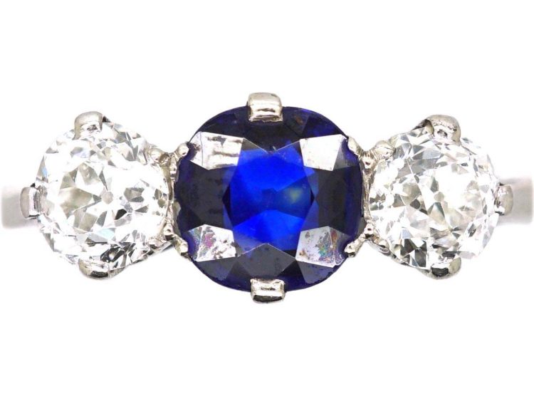 Early 20th Century 18ct Gold, Sapphire & Diamond Three Stone Ring