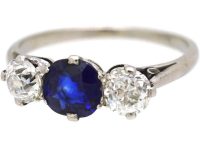 Early 20th Century 18ct Gold, Sapphire & Diamond Three Stone Ring