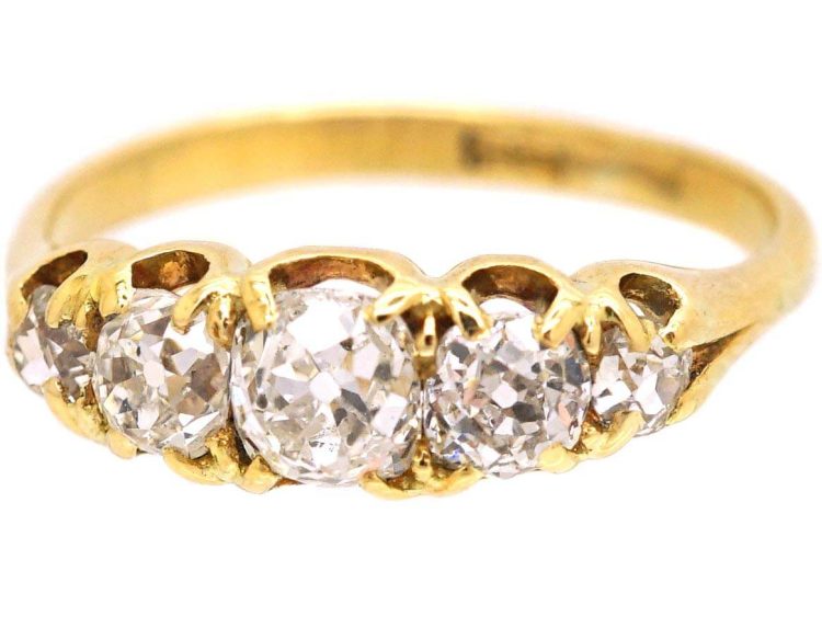 Victorian 18ct Gold Five Stone Old Mine Cut Diamond Ring