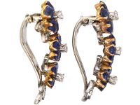 Mid 20th Century 18ct Gold, Sapphire & Diamond Triple Flower Earrings by Garrard