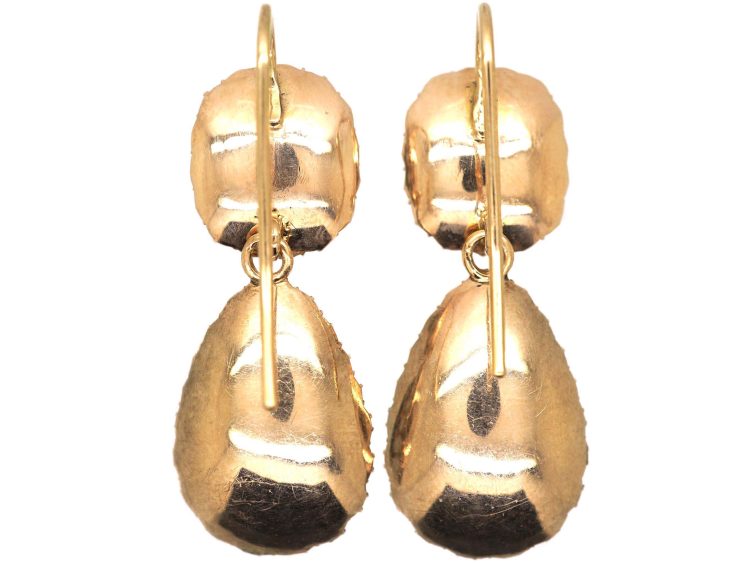 Georgian 9ct Gold, Green Paste & Natural Split Pearl Drop Earrings