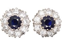 Mid 20th Century 18ct White Gold, Sapphire & Diamond Cluster Earrings