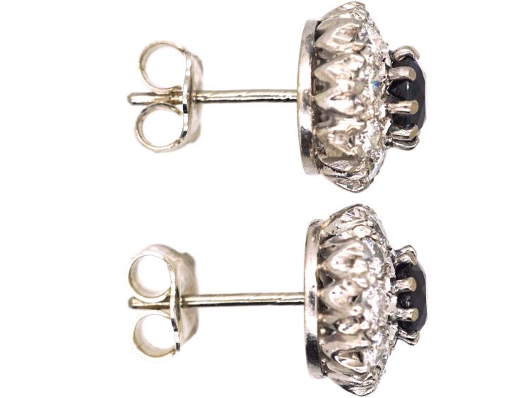 Mid 20th Century 18ct White Gold, Sapphire & Diamond Cluster Earrings