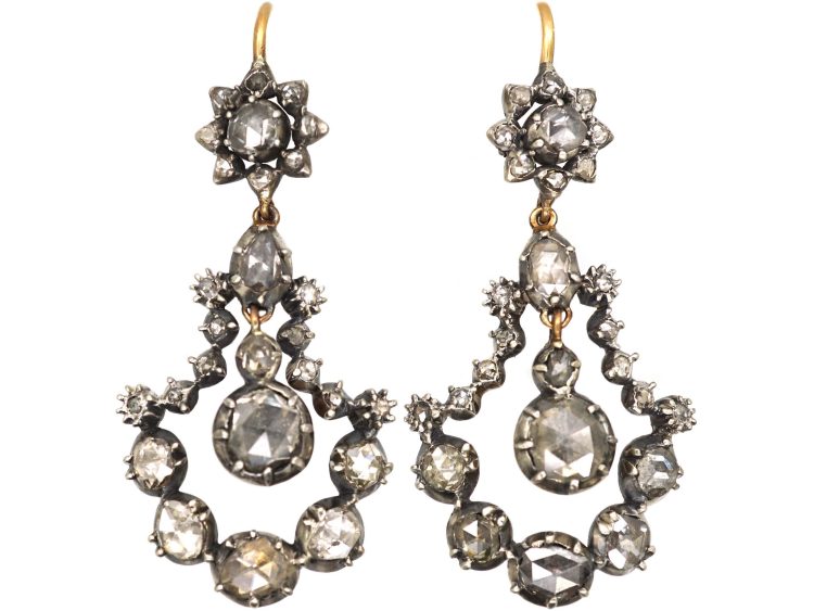 Georgian Rose Diamond Drop Earrings