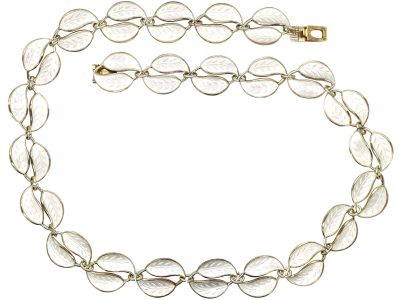 Silver Gilt White Enamel Double Leaves Necklace by Willy Winnaess for David Andersen