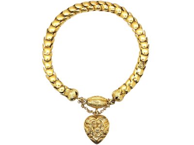 Victorian 15ct Gold Snake Link Bracelet with Heart Locket