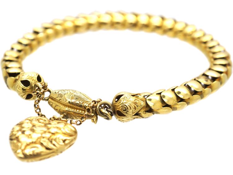 Victorian 15ct Gold Snake Link Bracelet with Heart Locket