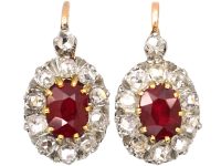 Early 20th Century French 18ct Gold & Platinum, Ruby & Rose Diamond Cluster Earrings